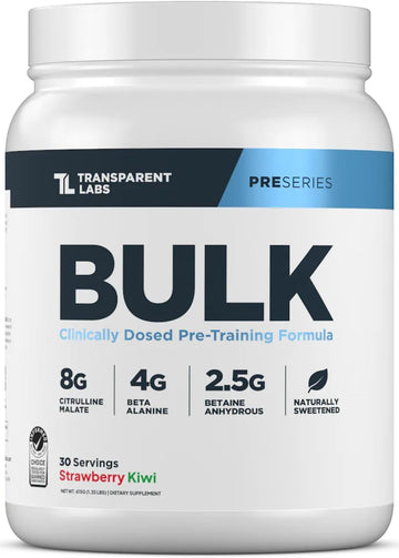 Transparent Labs Bulk Pre Workout Powder - Naturally Sweetened Advanced Pre-Workout Formula For Muscle Building And Strength - 30 Servings, Strawberry Kiwi