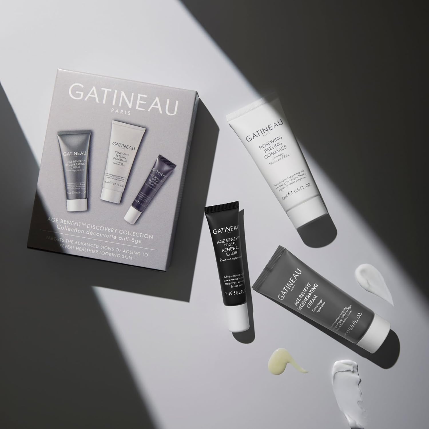 Gatineau - Age Benefit Discovery Collection - Face Cream, Peeling Exfoliator & Night Renewal Elixir, Travel or Trial Gift Set : Amazon.co.uk: Beauty