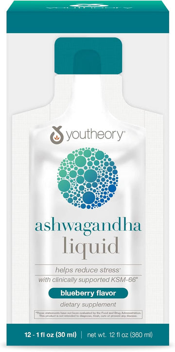 Youtheory Ashwagandha Liq Blueberry Avor, 12 Single Serving Packets