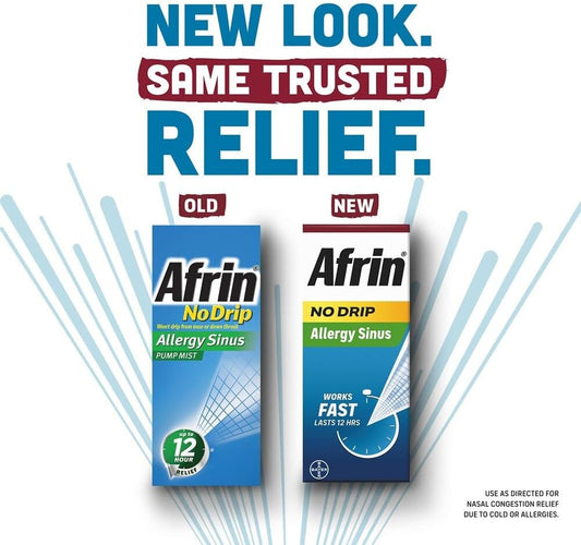 Afrin No Drip Allergy Sinus Nasal Spray - Fast And Powerful Nasal Decongestion From Allergies, 15Ml