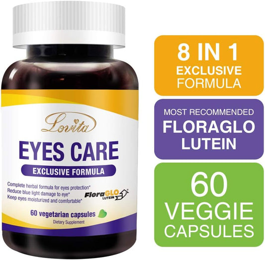 Lovita Eyes Care, Eye Vitamins With Clinically Proven Floraglo Lutein, Black Currant & Eyebright, Supports Eye Strain, Dry Eye And Vision Health, 60 Vegetarian Capsules