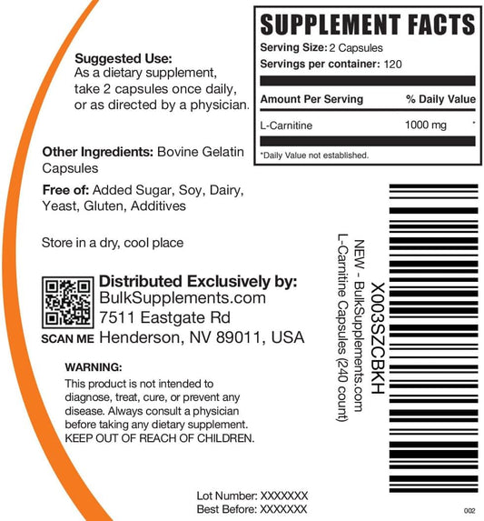 Bulksupplements.Com L-Carnitine 1000Mg Capsules - Carnitine Supplement