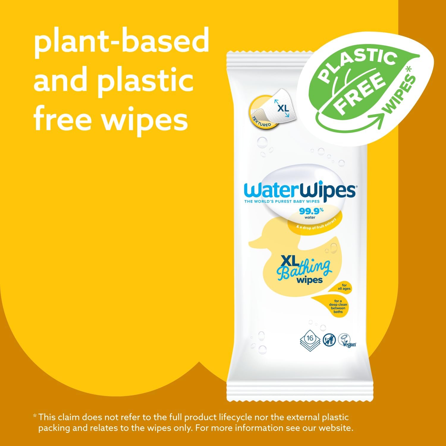 Waterwipes Plastic-Free Xl Bathing Wipes For Toddlers & Babies, 99.9% Water Based Wipes, Unscented & Hypoallergenic For Sensitive Skin, 192 Count (12 Pack), Packaging May Vary