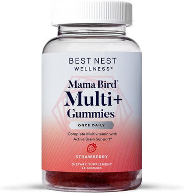 Best Nest Wellness Mama Bird Prenatal Gummies For Women - Vegan Prenatal Vitamins, Methylfolate (Folic Acid), Womens Prenatal Multivitamin Strawberry Flavor, Once Daily Eye And Brain Development, 60Ct