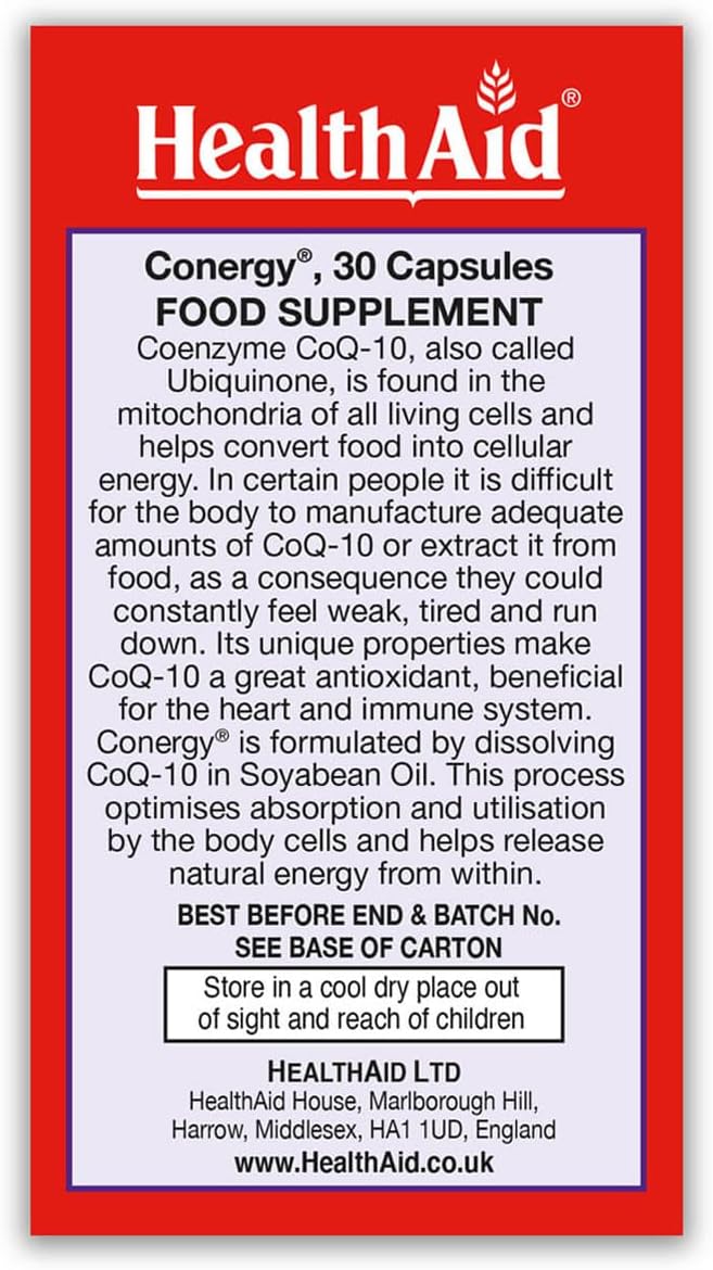 HealthAid Conergy CoQ-10 30mg - 30 Capsules (Pack of 2) : Amazon.co.uk: Health & Personal Care