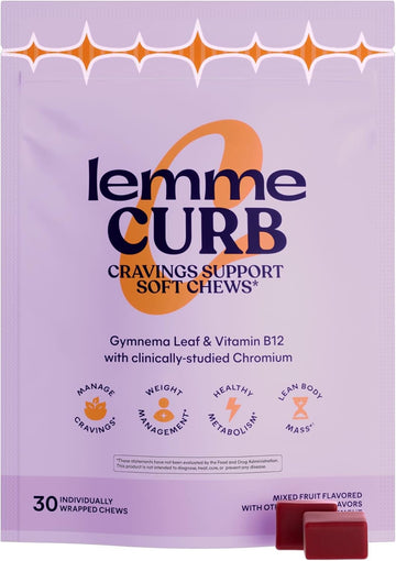 Lemme Curb Cravings Soft Chews - Reduce Appetite, Support Healthy Diet, Metabolism & Lean Body W/Clinically Studied Chromium, Gymnema & B12, No Added Sugar, Mixed Berry, 30 Count (Month Supply)