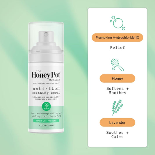 The Honey Pot Company - Feminine Anti-Itch Spray - At Home Or On The Go Medicated To Relieve Itch And Irritation. Maximum Strength - 2.71 Fl. Oz