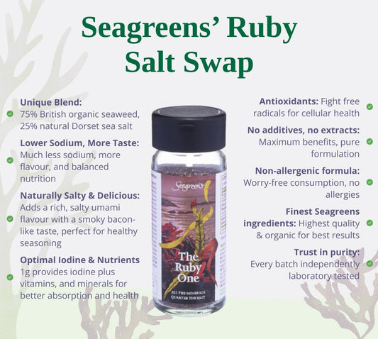 Seagreens Seaweed & Sea Salt, The Ruby One, 55G, 1-6 Months Supply, Table Salt Replacement With Umami Flavour