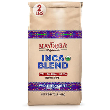 Mayorga Organic Coffee 2Lb Inca Blend - Medium Roast Whole Bean Coffee Specialty Grade, 100% Arabica, Slow Roasted, Chocolate And Honey Flavor With Low Acidity - Usda Organic, Non-Gmo, Kosher