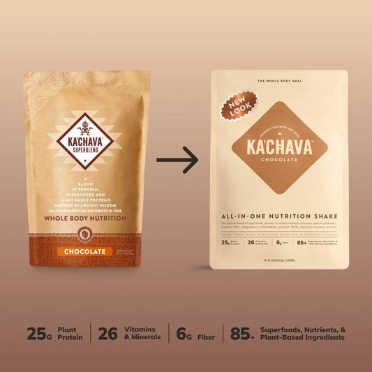 KaāChava All-In-One Nutrition Shake Blend, 85+ Superfoods & Nutrients, Meal Replacement, Greens Plant-Based Superfood Powder Protein Drink, Digestive Enzymes & Probiotics, Vegan Dairy Gluten Free, 2Lb