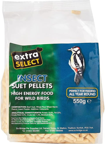 Extra Select Insect High Energy Suet Pellets Wild Bird Food - Protein, Fat Rich Year-Round Feeding - 550 G08Wb045
