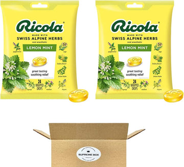 Supreme Box Ricola Herbal Lemon Mint Cough Suppressant Throat Drops - Pack Of 2 (48 Drops In Total)