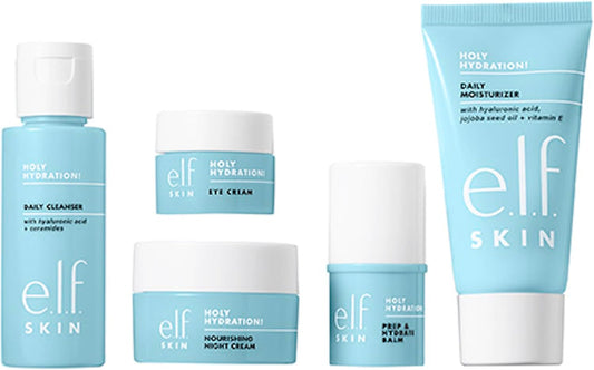 E.L.F. Skin Jet Set Hydration Kit, Travel Friendly Hydrating Skincare Set, Face Cleanser, Balm, Moisturiser, Eye Cream And Night Cream, Vegan And Cruelty-Free
