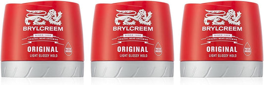 3X Brylcreem Original Light Glossy Hold Mens Hair Styling Cream Red Tub 150Ml
