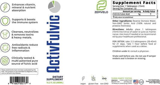 Activfulvic - Fulvic Acid Liquid Supplement | 32-Day Supply | Digestive Health Support | Enhanced Nutrient Absorption | Natural Detox
