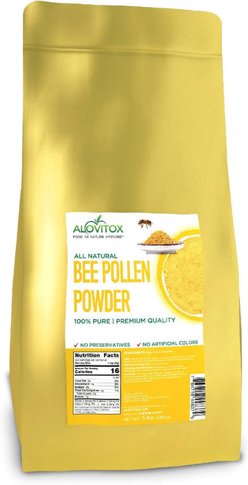 Alovitox Bee Pollen Powder 5Lb | 100% Pure, Fresh Natural Raw Bee Pollen | Superfood Packed Bee Pollen With Antioxidant, Protein, Vitamins B6, B12, C, A & More | Bee Friendly & Gluten Free