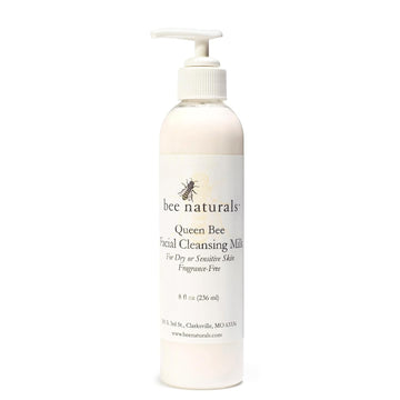 Bee Naturals Facial Cleansing Milk- 8oz- Honey, Allantoin, and Almond Oil- Moisturize and Cleans and alm Inflammation- Safe for Sensitive Skin- All Skin Types-Unscented-Cruelty Free