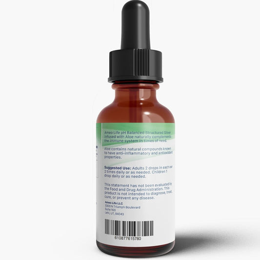 Ameo Life Aloe Infused Structured Silver Drops - Support Your Immune System, Digestive System, Ear Support And Nourish Your Skin, 24 Ppm - Drops