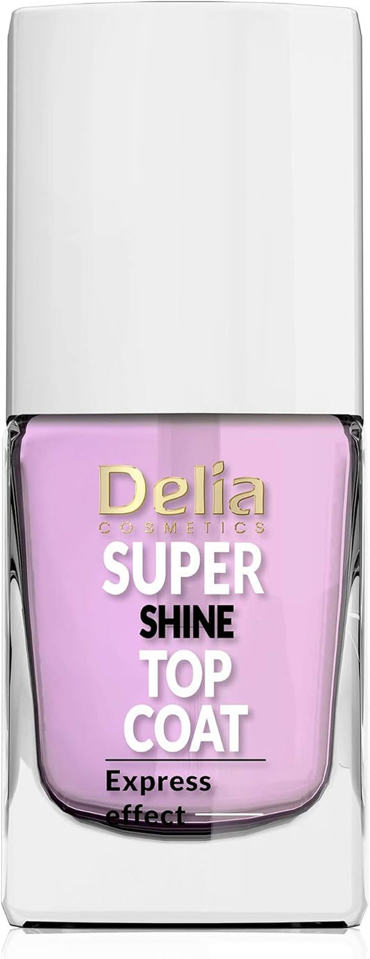 Delia Cosmetics - Super Shine Top Coat - Shiny, Smooth Nails - Strengthening & Protecting Nail Plate - Acai Berry Oil - Fast Dry - 11 Ml