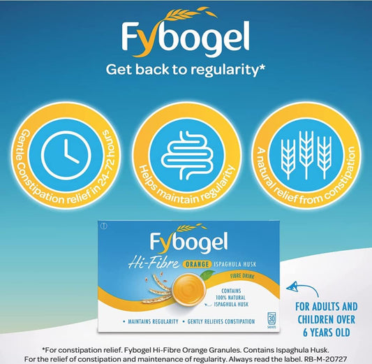 4 X Fybogel Hi-Fibre Lemon Natural Fibre Drink 10 Sachets