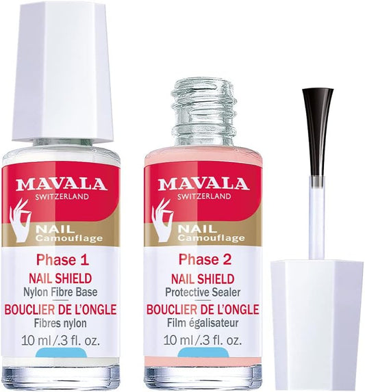 Mavala Nail Shield, 2 Count, Phase 1 & 2, Clear Nail Polish Top Coat, Nail Strengthener, Nail Growth & Nail Hardener Treatment, Nail Care And Repair For Brittle Or Split Nails