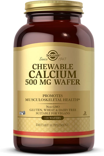 Solgar Chewable Calcium 500 Mg - 120 Wafers - Promotes Musculoskeletal Health - Non-Gmo, Vegan, Gluten, Wheat & Dairy Free, Kosher - 60 Servings