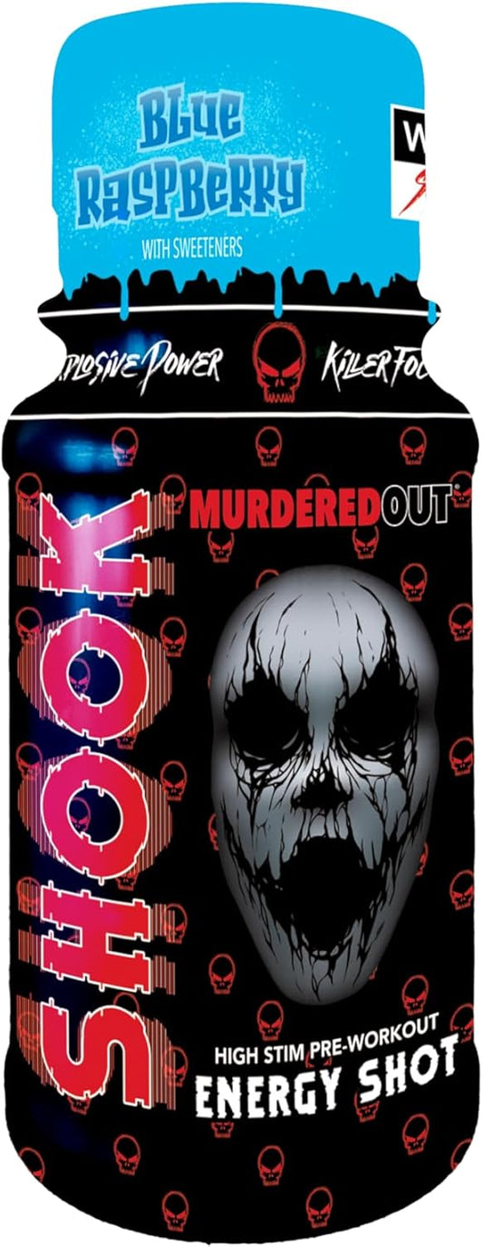 Murdered Out Shook Energy Shot High Stim Pre Workout Blue Raspberry 12X60Ml