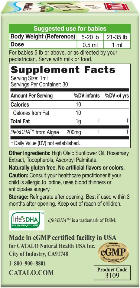 CATALO - Baby's Algae DHA Drops, Brain and Vision Development, Cogniti