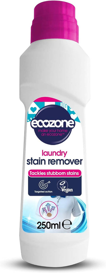 Ecozone Laundry Stain Remover, Pre Washing Liquid For Colours & White Laundry, Multi Purpose Cleaner & Fabric Stain Remover For Clothes, Vegan Laundry Detergent, Eco Cleaning Products (250Ml)