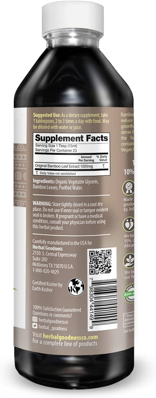 Bamboo Extract For Hair Growth - Natural Bamboo Leaf - Organic Hair Skin And Nail Vitamins Natural Silica, Collagen Supplement, Radiant Skin And Nails - 12Oz Liquid - Herbal Goodness