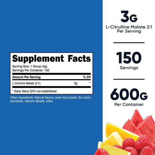Nutricost L-Citrulline Malate 2:1 (600G) Fruit Punch - Workout Support, Muscle Performance, Nitric Oxide Booster - Fitness Supplement Powder, 75 Servings