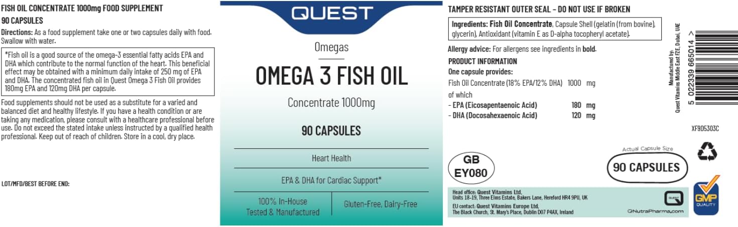Quest Marine Omega 3 1000Mg 90 Capsules : Health & Household