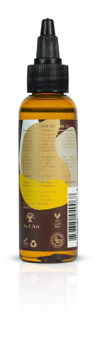 As I Am Virgin Argan Oil, 2 Fluid Ounces - 100% Pure Argania Spinosa Oil - Infused With Tocopherols, Fatty Acids, And Anti-Oxidants - Hand Picked In Small Moroccan Co-Operatives : Beauty & Personal Care