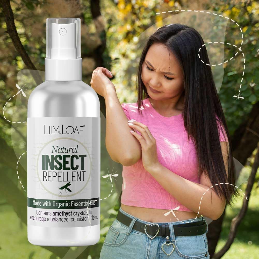 Lily & Loaf Natural Insect Repellent – Deet-Free Bug Spray With Amethyst, Essential Oils, Apricot & Jojoba Oil – Herbal Scent, Moisturising, Safe For Sensitive Skin