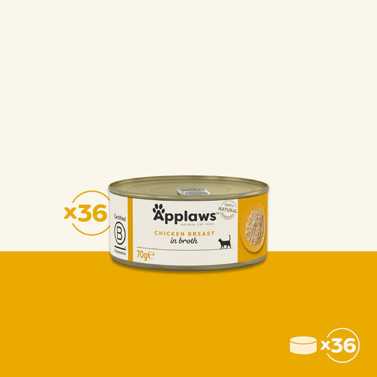 Applaws 100% Natural Wet Cat Food, Chicken Breast In Broth 70 G, Bulk Pack (36 X 70 G Tins)1061Ml-A