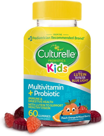 Culturelle Kids Probiotics, Multivitamin + Probiotic, Peach-Orange & Mixed Berry, 60 Gummies