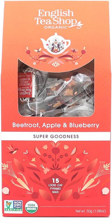 English Tea Shop Organic Beetroot, Apple & Blueberry (15 Pyramids), 30 G