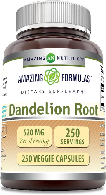 Amazing Formulas Dandelion Root 520Mg Veggie Capsules | 100% Pure Dandelion (Taraxacum Officinale) (250 Count)
