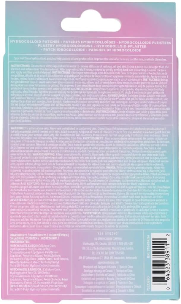Yes Studio Hydrocolloid Blemish Dot Patches 72 Pieces Value Pack Assorted Sizes, Cleanse, Smooth And Soothe With Infused Witch Hazel, Aloe Vera & Rose Oil