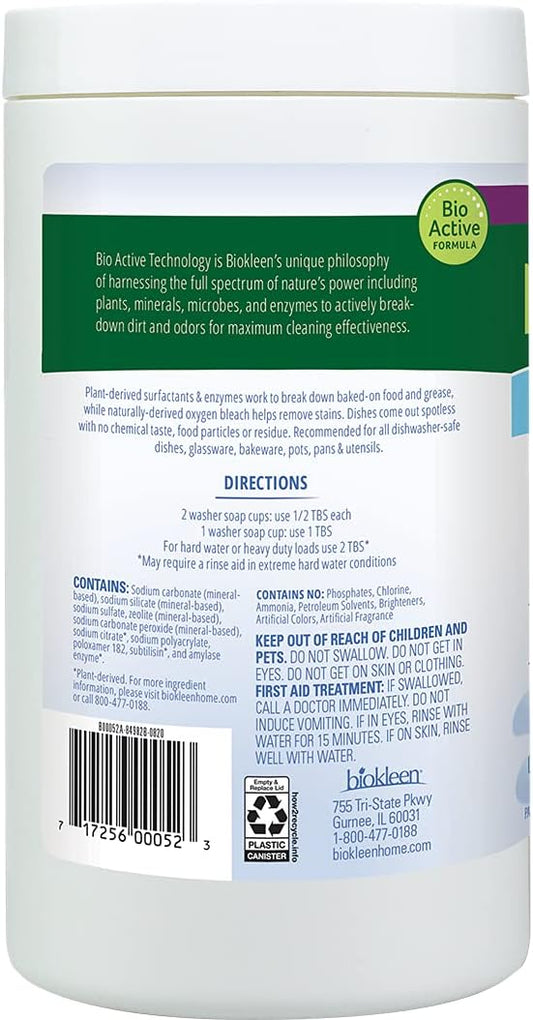 Biokleen Free & Clear Dishwashing Detergent- 64 Loads - Powder, Concentrated, Phosphate & Chlorine Free, Eco-Friendly, Non-Toxic, No Artificial Fragrance, Colors Or Preservatives
