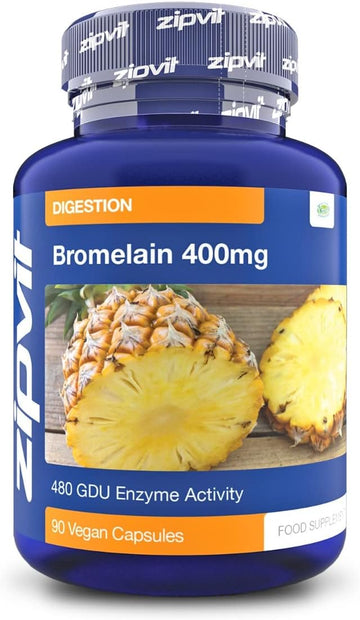 Zipvit Bromelain High Strength 800Mg Per Serving, 960 Gdu Enzyme Activity Per Serving, 90 Vegan Capsules, Natural Pineapple Digestive Enzyme, 2 A Day