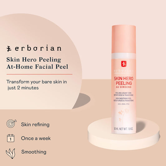 Erborian Skin Hero, Facial Peel With White Ginseng Complex - Home Face Peel Mask Retexturizes, Transforms Texture & Appearance Of Fine Lines - Reduces Pores & Imperfections - Korean Skincare - 1.8 Oz