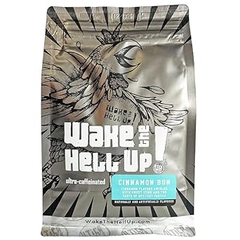 Wake The Hell Up! 12Oz Ultra-Caffeinated Cinnamon Bun Ground Coffee, Low Acid, Medium-Dark Roast