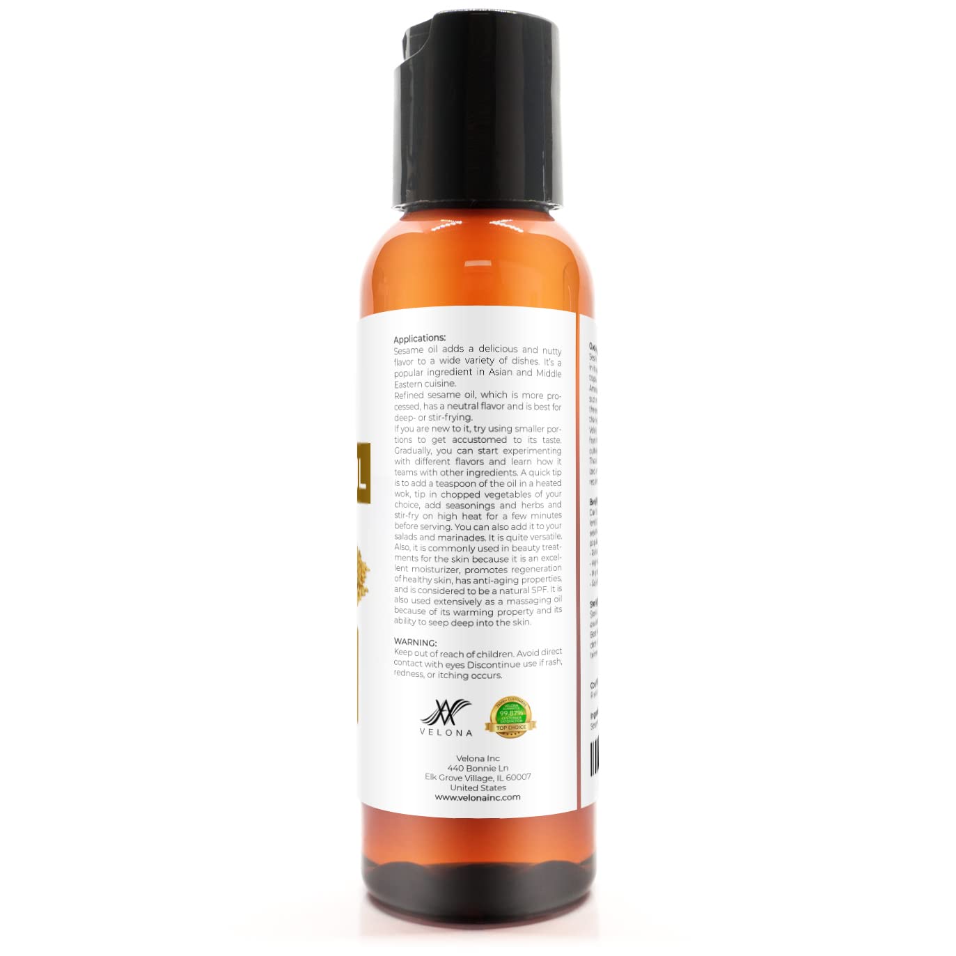 velona Sesame Seed Oil 2 oz | 100% Pure and Natural Carrier Oil | Refined, Expeller Pressed | Cooking, Skin, Hair, Body & Face Moisturizing | Use Today - Enjoy Results : Beauty & Personal Care