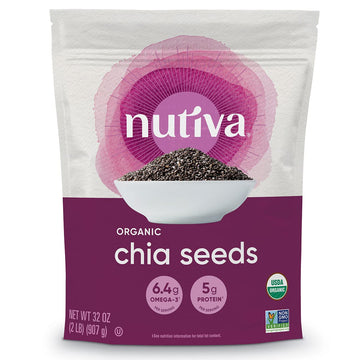 Nutiva Usda Organic Premium Nutrient-Dense Raw Black Chia Seeds With 3G Protein & 5G Fiber For Salads, Yogurt & Smoothies, Non-Gmo, Vegan, Gluten-Free, Keto & Paleo, 32 Ounce (Pack Of 1)