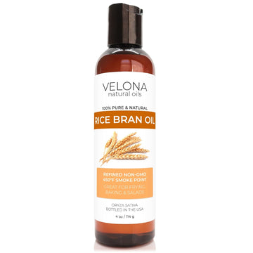 velona Rice Bran Oil 4 oz | 100% Pure and Natural Carrier Oil | Refined, Cold Pressed | Cooking, Face, Hair, Body & Skin Care | Use Today - Enjoy Results