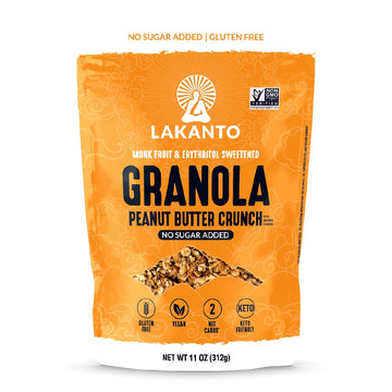 Lakanto Peanut Butter Crunch Granola - Quick Breakfast Cereal, Monk Fruit Sweetner And Erythritol, No Sugar Added, Vegan, Gluten Free, Grain Free, Keto Diet Friendly, 2G Net Carbs - Peanut Butter 11 Oz