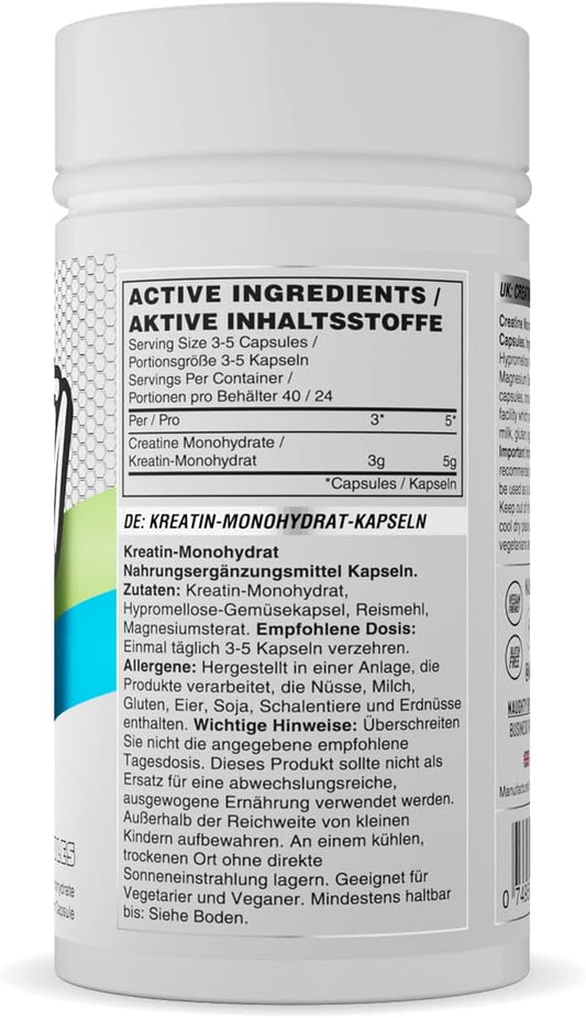 Naughty Boy Creatine Capsules, 100% Pure Creatine Monohydrate, Vegan & Keto Friendly - 120 Capsules / 40 Servings
