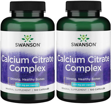 Swanson Calcium Citrate Complex Bone Muscle Nerve Health Blood Pressure Support Mineral Supplement 250 Mg Calcium (From Citrate & Carbonate) 100 Capsules 2 Pack