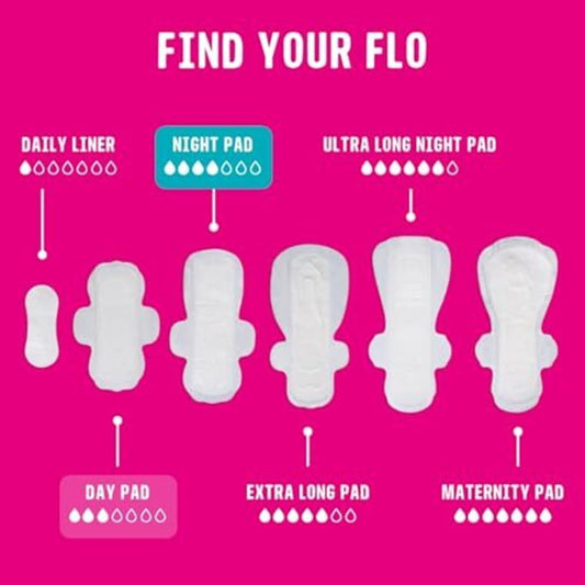 Flo Organic Bamboo Sanitary Towels With Wings – Ultra-Thin, Soft, Absorbent Period Pads For Leak-Proof Protection – 24 Day & 20 Night Combo Pack